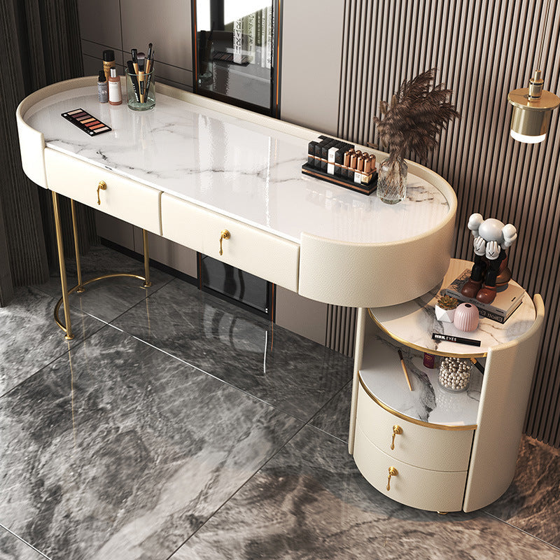 Glam Style White Dresser with Drawers and Stool Set for Bedroom