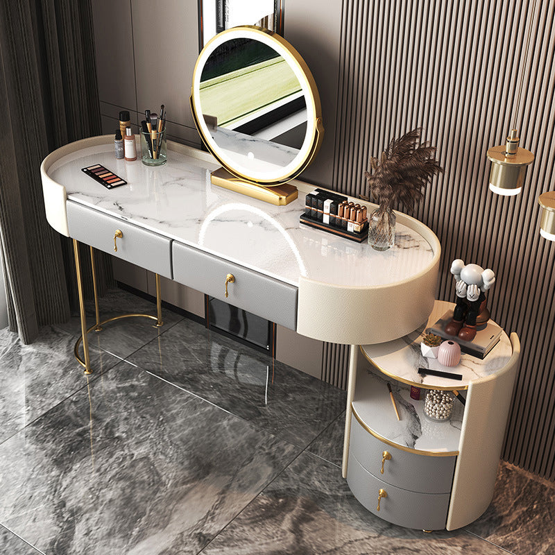 Glam Style White Dresser with Drawers and Stool Set for Bedroom