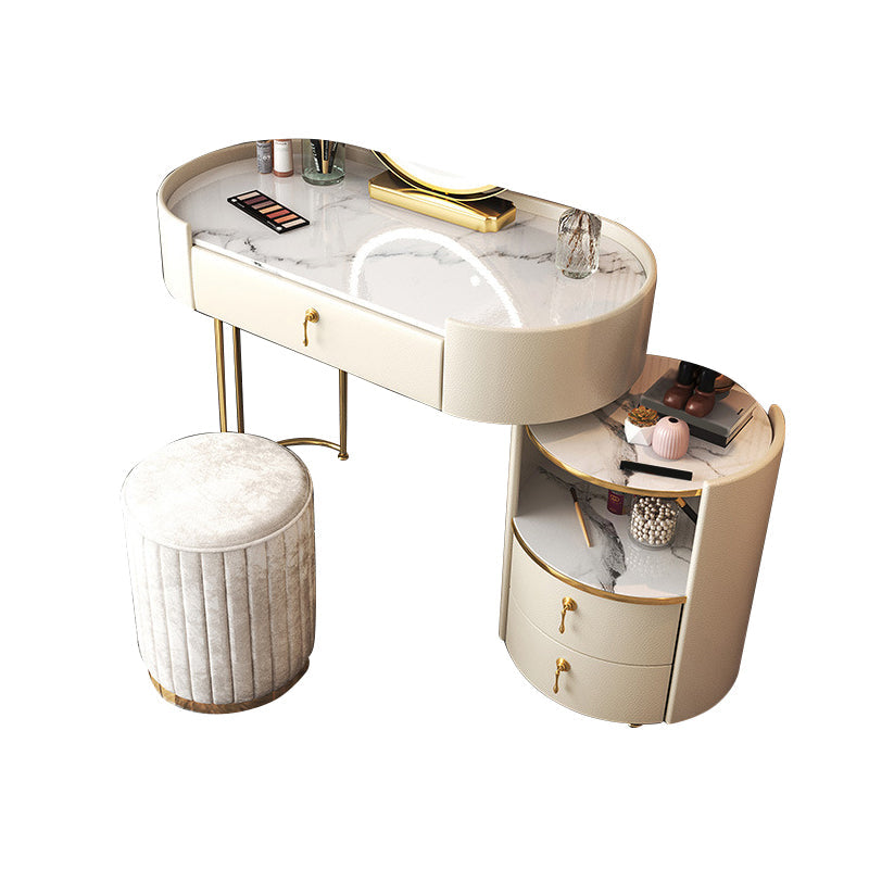 Glam Style White Dresser with Drawers and Stool Set for Bedroom