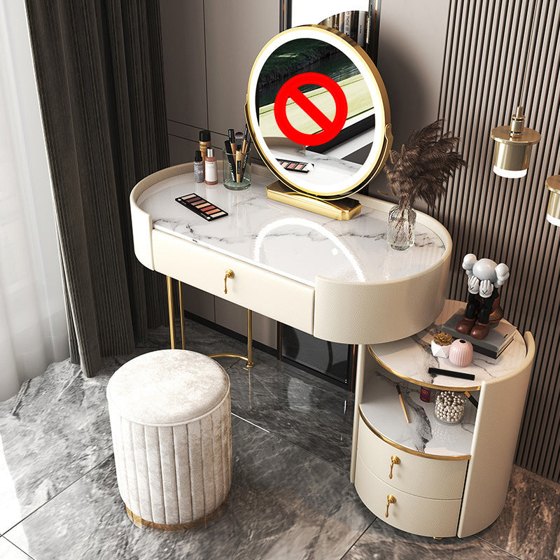 Glam Style White Dresser with Drawers and Stool Set for Bedroom