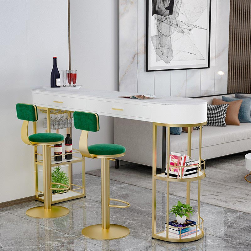 Living Room Double Pedestal Pub Table Contemporary Stone Bistro Bar Table 63"L x 15.7"W x 41.3"H Gold Without Chairs Clearhalo 'Bar Furniture' 'Bar Tables' 'bar_tables' 'furn' 'furn_bar_tables' 'Furniture' 'Kitchen & Dining Furniture' 5224952