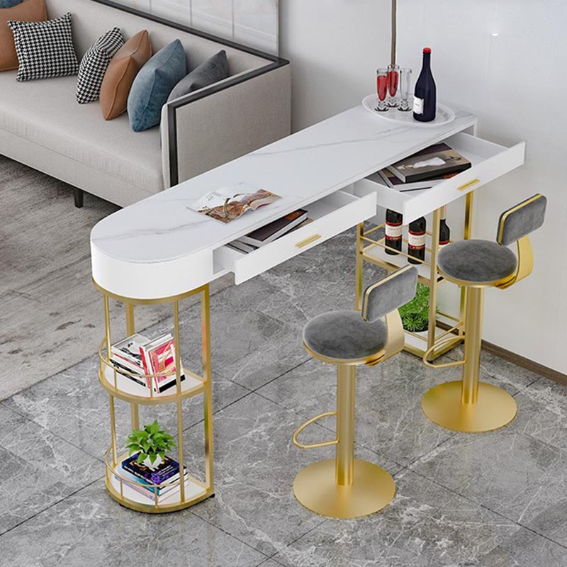Living Room Double Pedestal Pub Table Contemporary Stone Bistro Bar Table Clearhalo 'Bar Furniture' 'Bar Tables' 'bar_tables' 'furn' 'furn_bar_tables' 'Furniture' 'Kitchen & Dining Furniture' 5224960