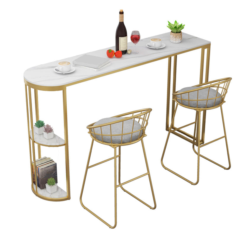 Moderne stijl balktafel stenen top pubtafel met opbergrek