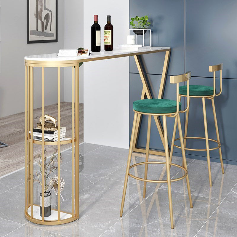 1/3 Pieces Glam Iron Bar Table Set Sintered Stone Top Bistro Set with Shelf 3 Pieces: WhiteTable, 2 Green Chairs Clearhalo 'Bar Furniture' 'furn' 'furn_home_bar_bar_sets' 'Furniture' 'Home Bars & Bar Sets' 'home_bar_bar_sets' 'Kitchen & Dining Furniture' 5225438