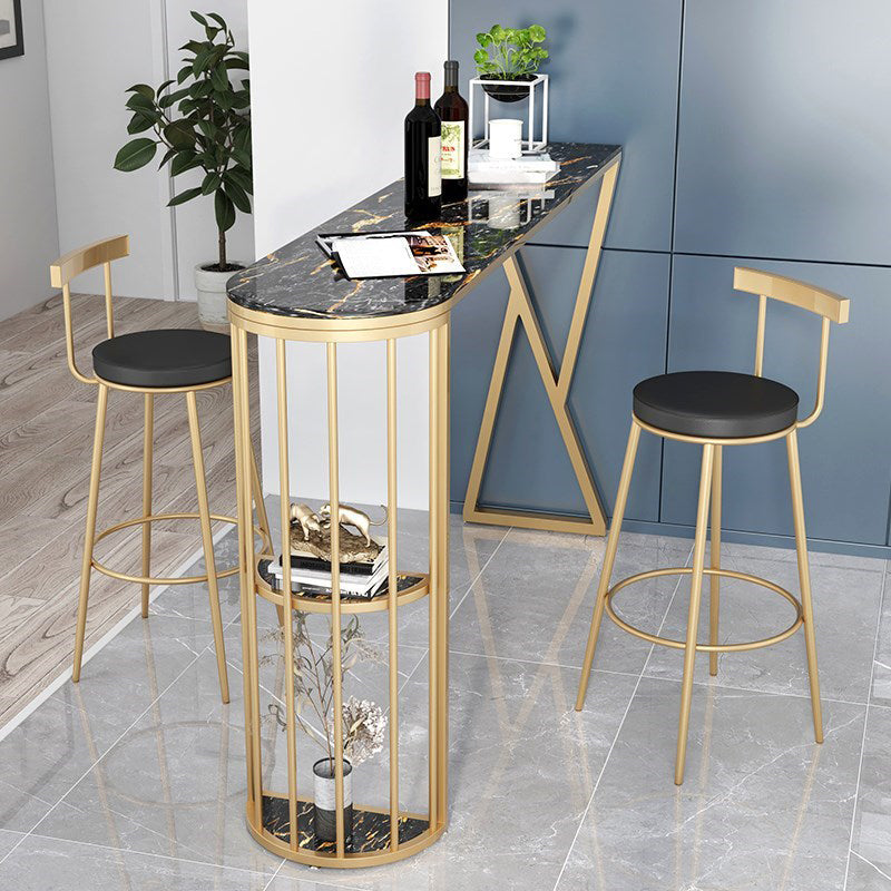 1/3 Pieces Glam Iron Bar Table Set Sintered Stone Top Bistro Set with Shelf 3 Pieces: Black Table, 2 Black Chairs Clearhalo 'Bar Furniture' 'furn' 'furn_home_bar_bar_sets' 'Furniture' 'Home Bars & Bar Sets' 'home_bar_bar_sets' 'Kitchen & Dining Furniture' 5225440