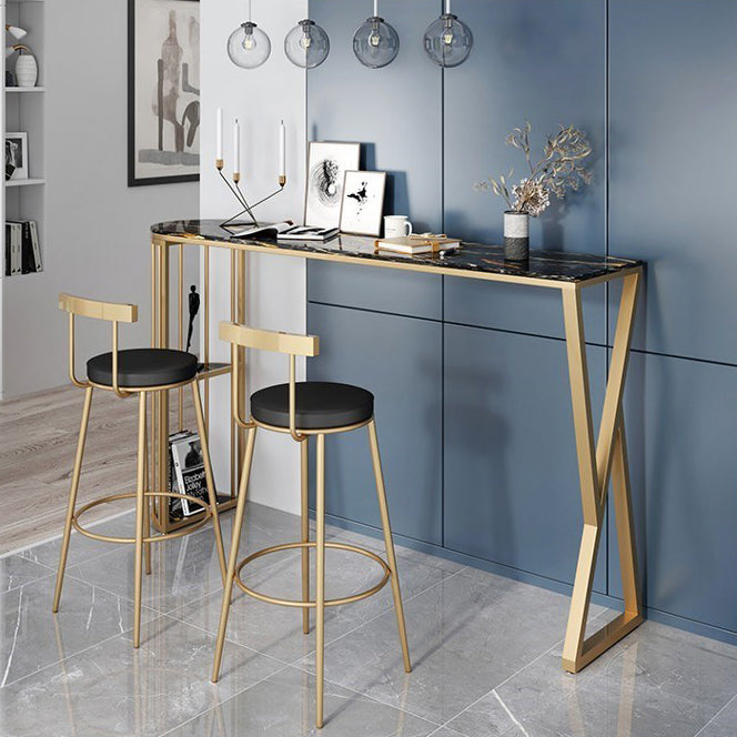 1/3 Pieces Glam Iron Bar Table Set Sintered Stone Top Bistro Set with Shelf Clearhalo 'Bar Furniture' 'furn' 'furn_home_bar_bar_sets' 'Furniture' 'Home Bars & Bar Sets' 'home_bar_bar_sets' 'Kitchen & Dining Furniture' 5225446
