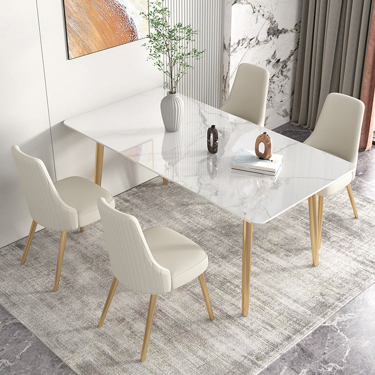 Glam Iron Dinette Set 1/2/3/5/7 Pieces Rectangle Dining Table Set with Sintered Stone Top