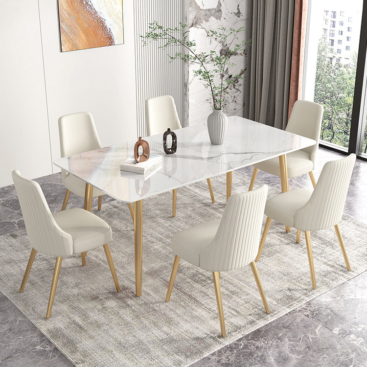 Glam Iron Dinette Set 1/2/3/5/7 Pieces Rectangle Dining Table Set with Sintered Stone Top