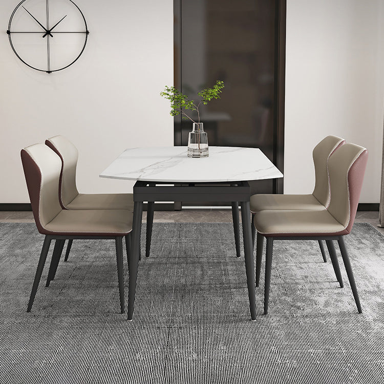 Contemporary Style Sintered Stone Dining Round Table Set 1/4/5/7 Pieces Dining Set 5 Pieces: Table, 4 Beige Chairs Clearhalo 'Dining Room Sets' 'Dining Tables & Seating' 'dining_room_set' 'furn' 'furn_dining_room_set' 'Furniture' 'Kitchen & Dining Furniture' 5225617