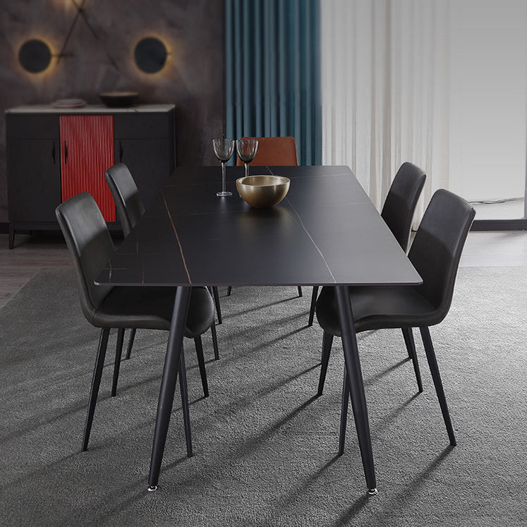 Designer Style Sintered Stone Dining Set Rectangle 1/2/5/7 Pieces Dining Area Table Set 5 Pieces: Table, 4 Grey Chairs Clearhalo 'Dining Room Sets' 'Dining Tables & Seating' 'dining_room_set' 'furn' 'furn_dining_room_set' 'Furniture' 'Kitchen & Dining Furniture' 5225632