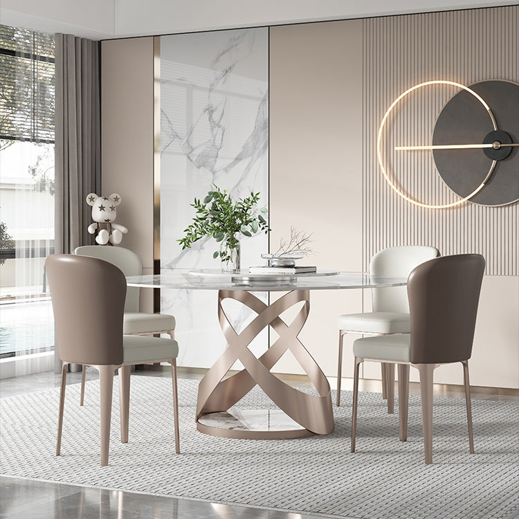 Ensemble de table à manger ronde moderne 1/2/5/9 pièces avec plateau en pierre frittée