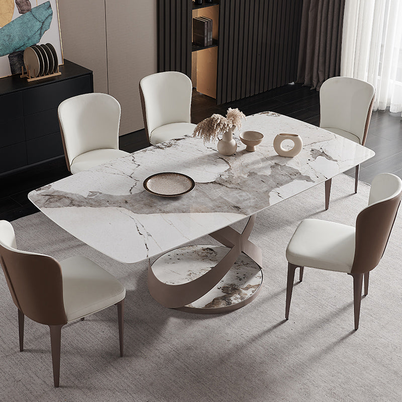 Modern Rectangle Dining Table Set 1/4/5/6/7 Pieces Dinette Set with Sintered Stone Top 6 Pieces: Table, 5 Chairs Clearhalo 'Dining Room Sets' 'Dining Tables & Seating' 'dining_room_set' 'furn' 'furn_dining_room_set' 'Furniture' 'Kitchen & Dining Furniture' 5225705