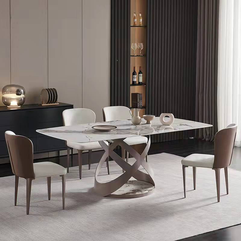 Modern Rectangle Dining Table Set 1/4/5/6/7 Pieces Dinette Set with Sintered Stone Top Clearhalo 'Dining Room Sets' 'Dining Tables & Seating' 'dining_room_set' 'furn' 'furn_dining_room_set' 'Furniture' 'Kitchen & Dining Furniture' 5225714