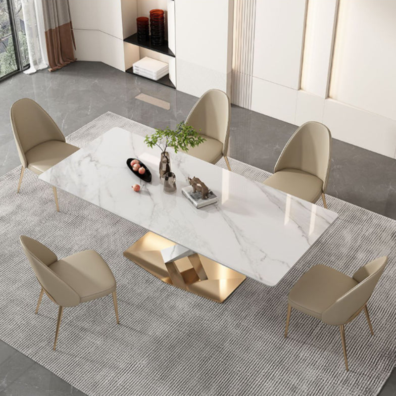 Nordic Sintered Stone Top Dining Set Rectangle 1/4/5/6/7/9 Pieces Dining Room Table Set 6 Pieces: Table, 5 Chairs Clearhalo 'Dining Room Sets' 'Dining Tables & Seating' 'dining_room_set' 'furn' 'furn_dining_room_set' 'Furniture' 'Kitchen & Dining Furniture' 5225760