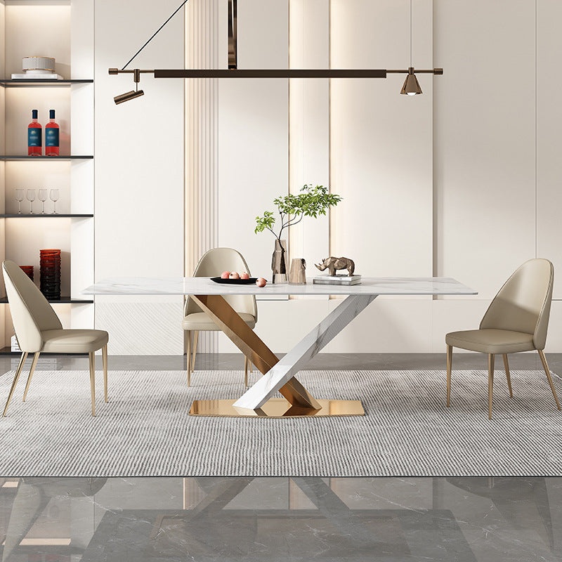 Nordic Sintered Stone Top Dining Set Rectangle 1/4/5/6/7/9 Pieces Dining Room Table Set 4 Pieces: Table, 3 Chairs Clearhalo 'Dining Room Sets' 'Dining Tables & Seating' 'dining_room_set' 'furn' 'furn_dining_room_set' 'Furniture' 'Kitchen & Dining Furniture' 5225762