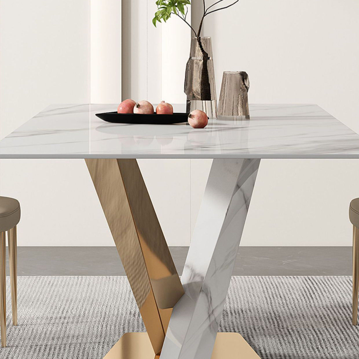 Nordic Sintered Stone Top Dining Set Rectangle 1/4/5/6/7/9 Pieces Dining Room Table Set Clearhalo 'Dining Room Sets' 'Dining Tables & Seating' 'dining_room_set' 'furn' 'furn_dining_room_set' 'Furniture' 'Kitchen & Dining Furniture' 5225766