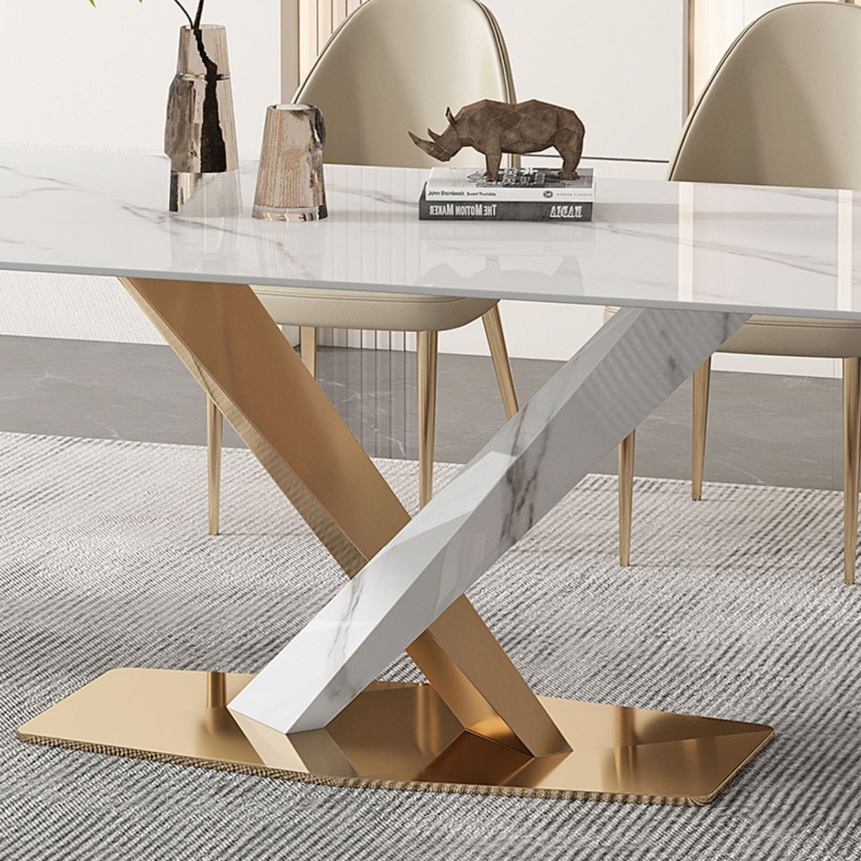 Nordic Sintered Stone Top Dining Set Rectangle 1/4/5/6/7/9 Pieces Dining Room Table Set