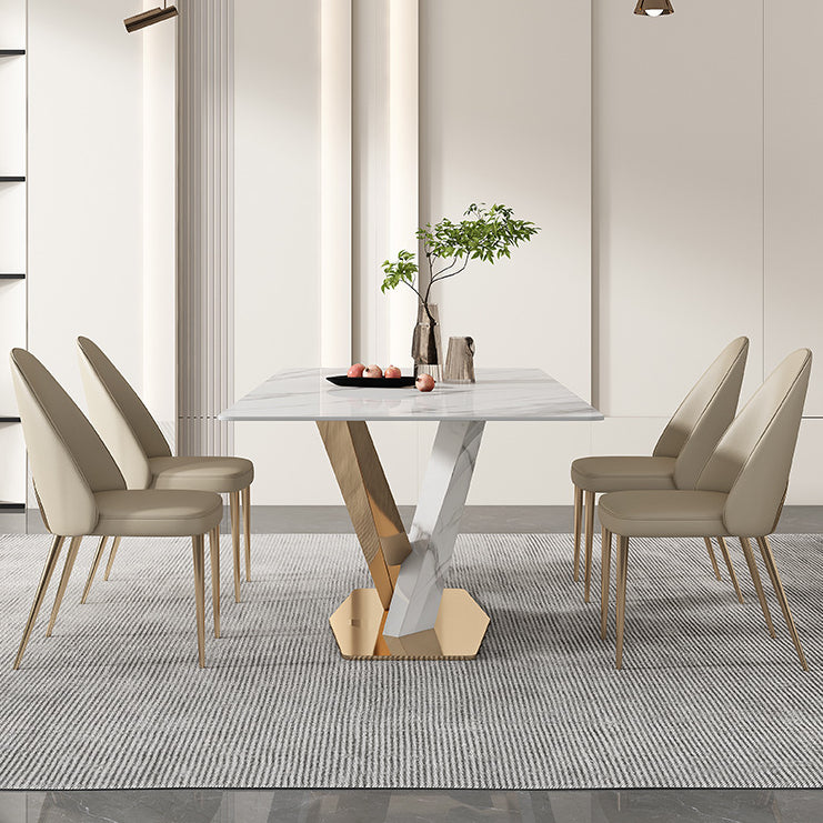 Nordic Sintered Stone Top Dining Set Rectangle 1/4/5/6/7/9 Pieces Dining Room Table Set Clearhalo 'Dining Room Sets' 'Dining Tables & Seating' 'dining_room_set' 'furn' 'furn_dining_room_set' 'Furniture' 'Kitchen & Dining Furniture' 5225770