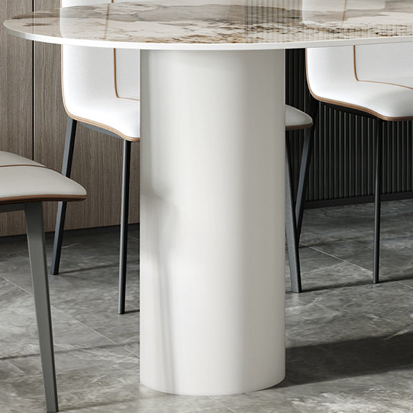 Stone Top Dining Table Traditional Luxury Dining Table with 3 Legs Base in White