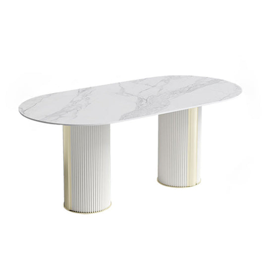 Muebles de doble pedestal ovalos colección de comedor de piedra de lujo