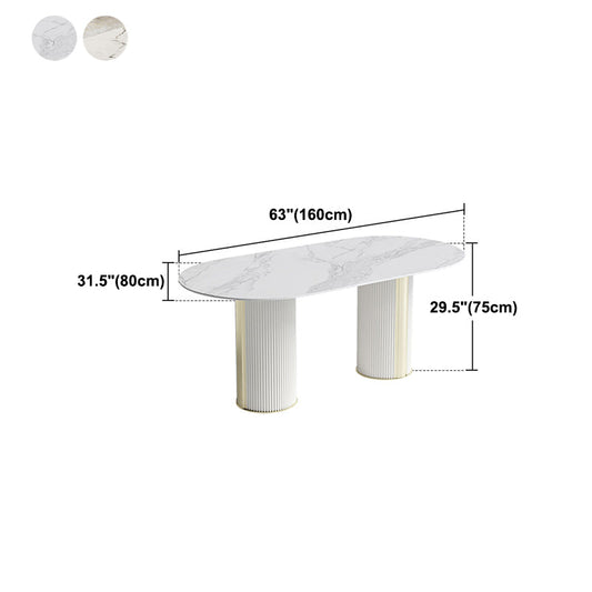 Muebles de doble pedestal ovalos colección de comedor de piedra de lujo