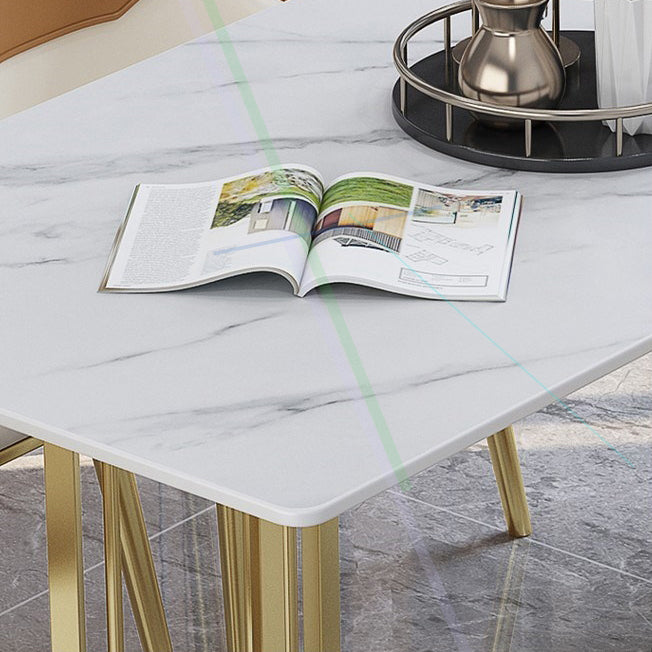 Gesinterde stenen eettafel traditionele luxe huisgebruiktafel met gouden frame