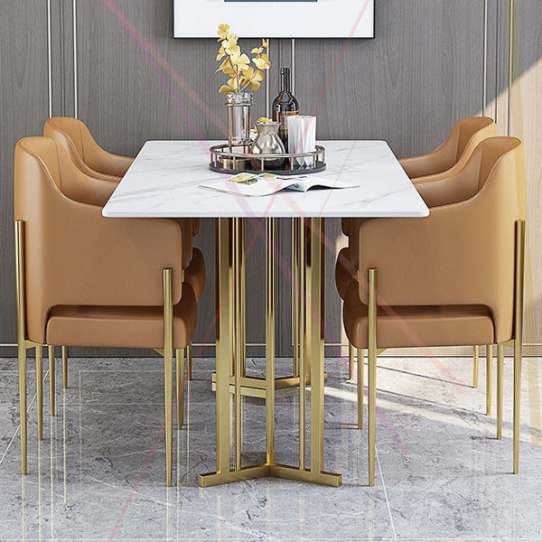 Gesinterde stenen eettafel traditionele luxe huisgebruiktafel met gouden frame