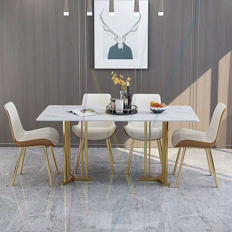 Gesinterde stenen eettafel traditionele luxe huisgebruiktafel met gouden frame