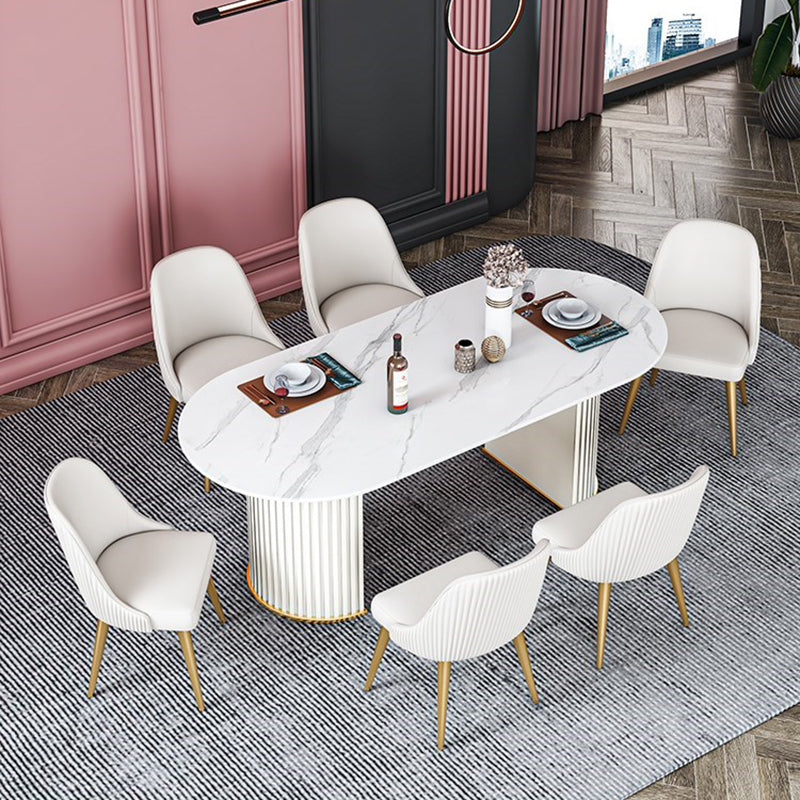 Tavolo da pranzo ovale in pietra sinterizzato tavolo da pranzo moderno con doppio piedistallo