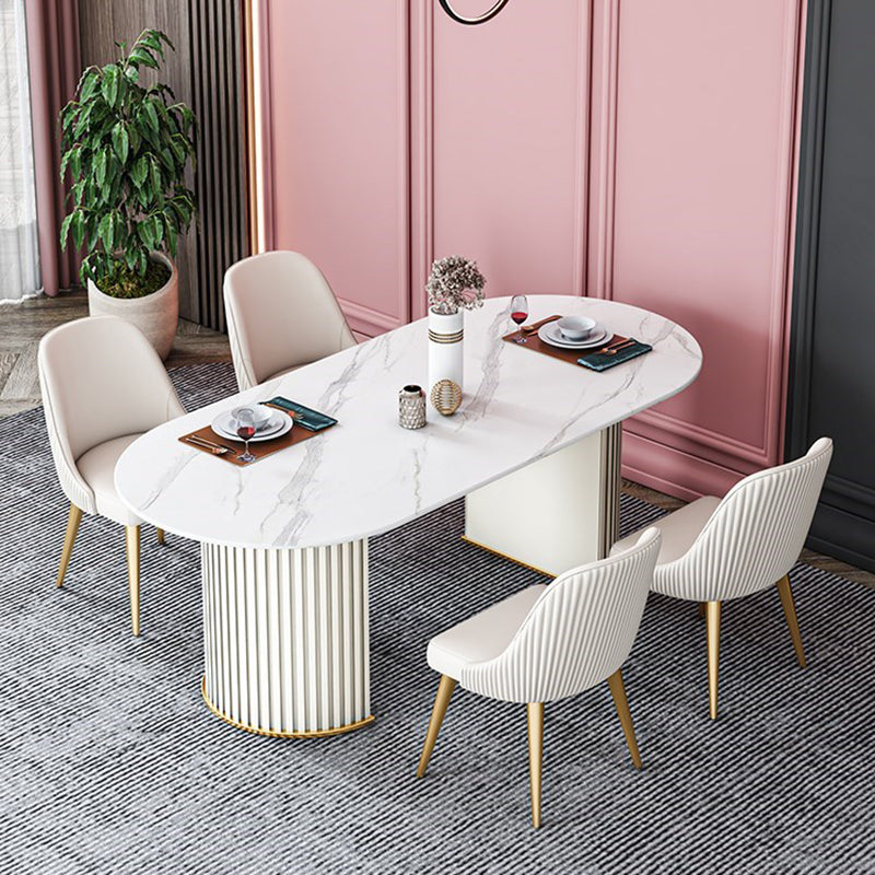 Tavolo da pranzo ovale in pietra sinterizzato tavolo da pranzo moderno con doppio piedistallo