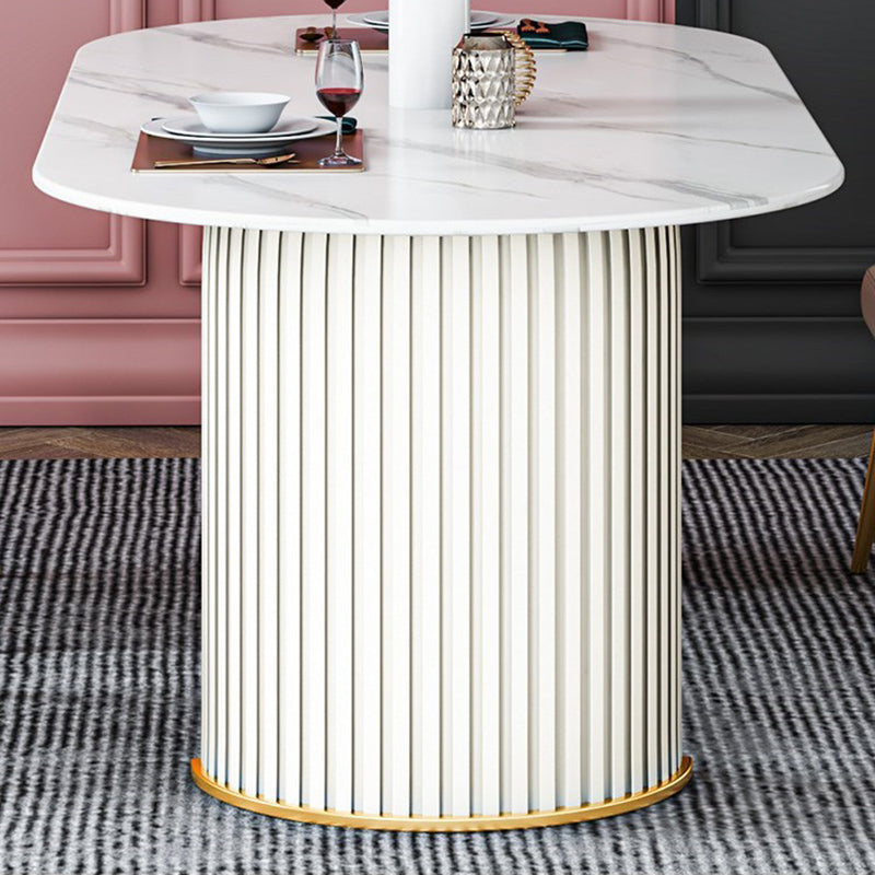 Tavolo da pranzo ovale in pietra sinterizzato tavolo da pranzo moderno con doppio piedistallo