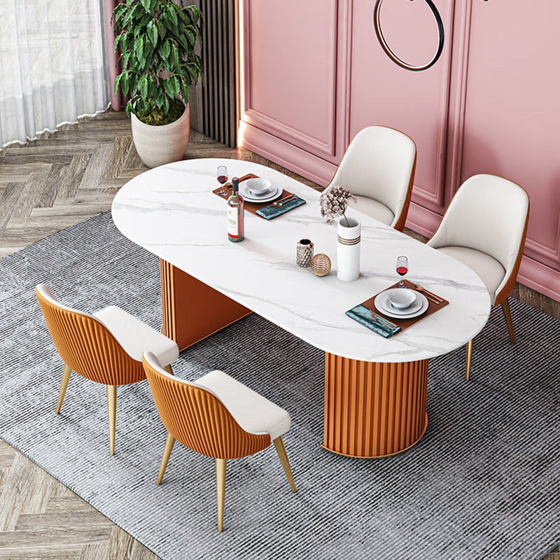 Tavolo da pranzo ovale in pietra sinterizzato tavolo da pranzo moderno con doppio piedistallo