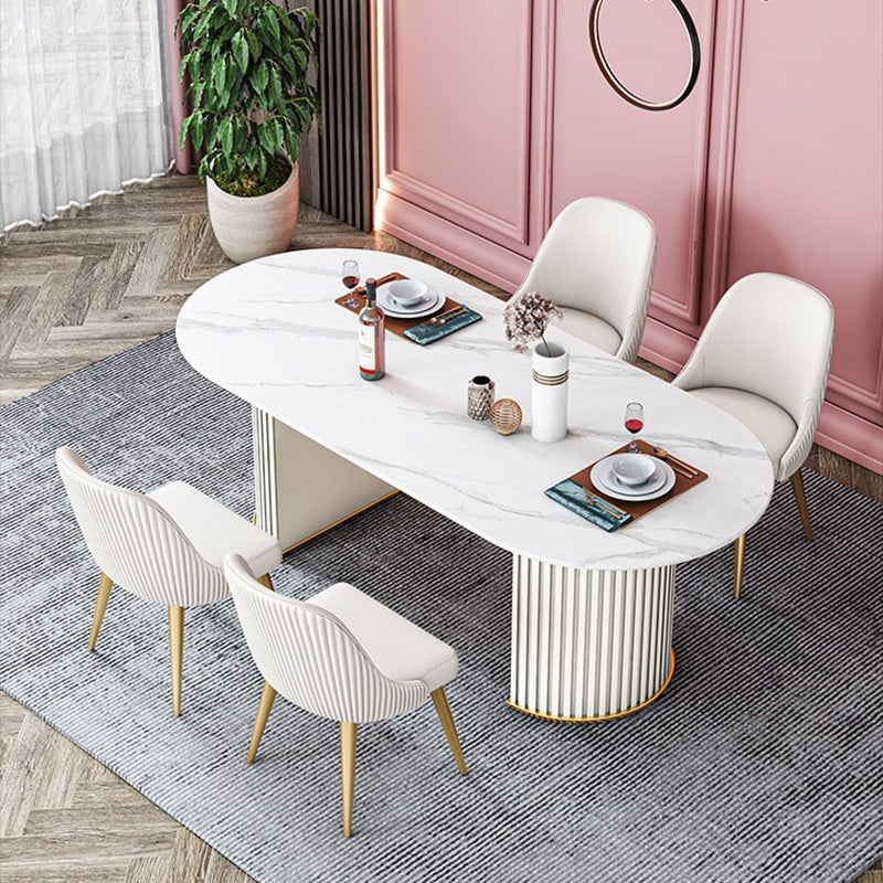 Tavolo da pranzo ovale in pietra sinterizzato tavolo da pranzo moderno con doppio piedistallo