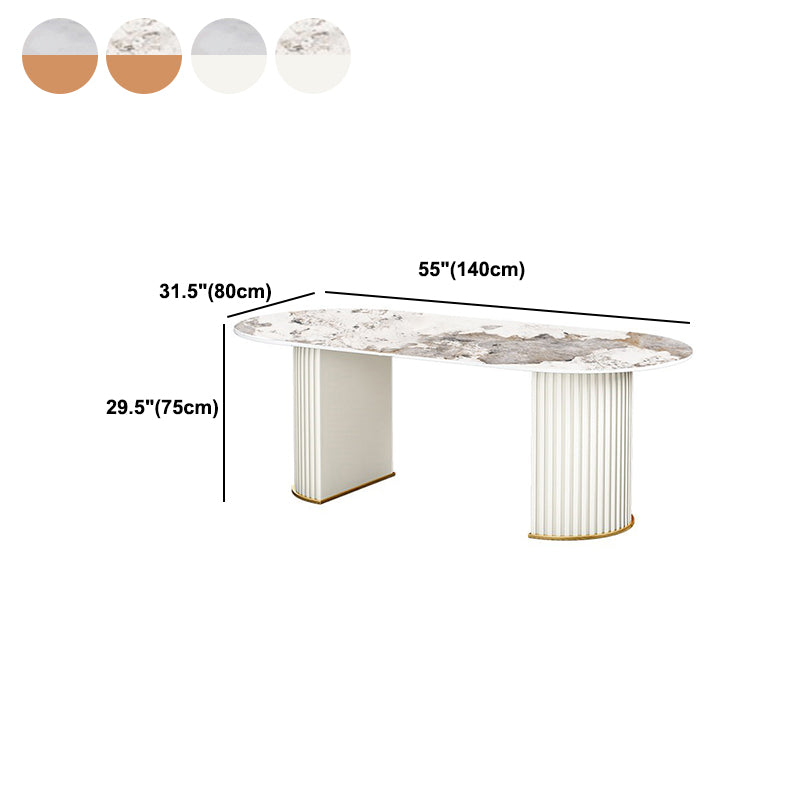 Tavolo da pranzo ovale in pietra sinterizzato tavolo da pranzo moderno con doppio piedistallo