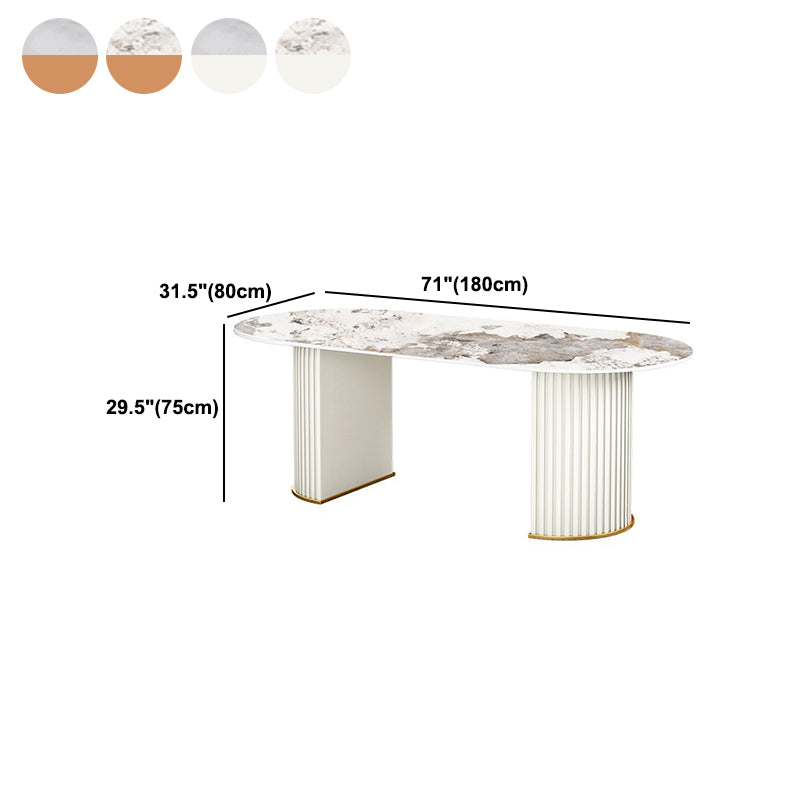 Tavolo da pranzo ovale in pietra sinterizzato tavolo da pranzo moderno con doppio piedistallo