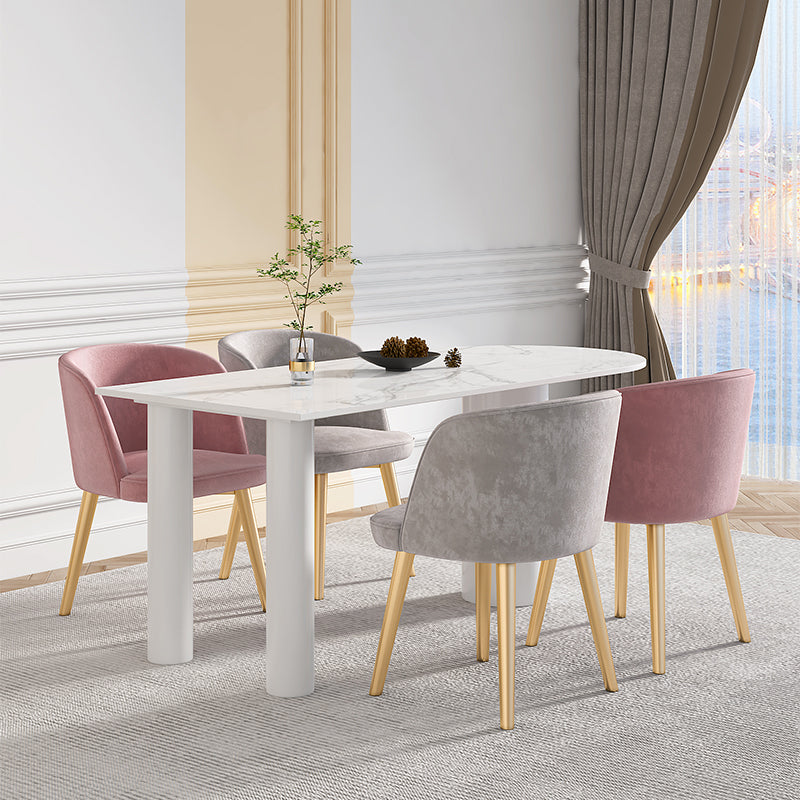 Simple Stone Top Table for Restaurant Oval Table with Three White Pedestal Matte White 63"L x 31.5"W x 29.5"H Without Chairs Clearhalo 'Dining Tables & Seating' 'Dining Tables' 'dining_table' 'furn' 'furn_dining_table' 'Furniture' 'Kitchen & Dining Furniture' 5225900