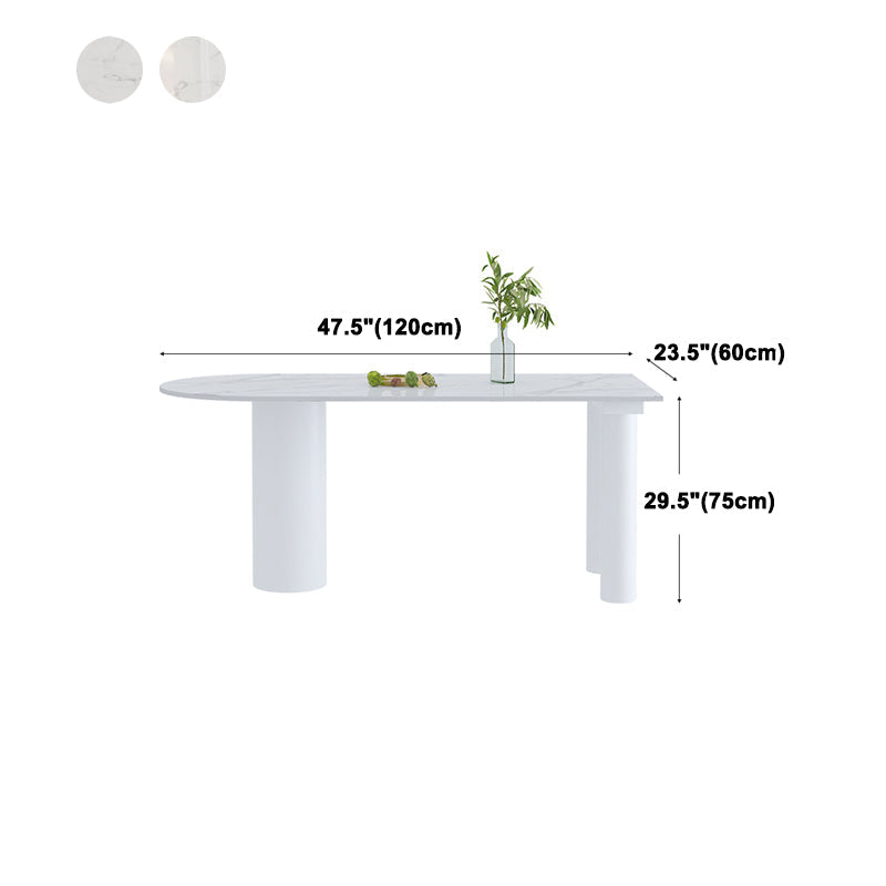 Simple Stone Top Table for Restaurant Oval Table with Three White Pedestal Clearhalo 'Dining Tables & Seating' 'Dining Tables' 'dining_table' 'furn' 'furn_dining_table' 'Furniture' 'Kitchen & Dining Furniture' 5225907