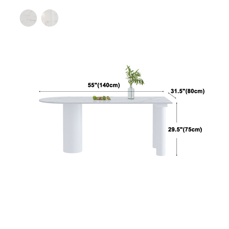 Simple Stone Top Table for Restaurant Oval Table with Three White Pedestal Clearhalo 'Dining Tables & Seating' 'Dining Tables' 'dining_table' 'furn' 'furn_dining_table' 'Furniture' 'Kitchen & Dining Furniture' 5225908