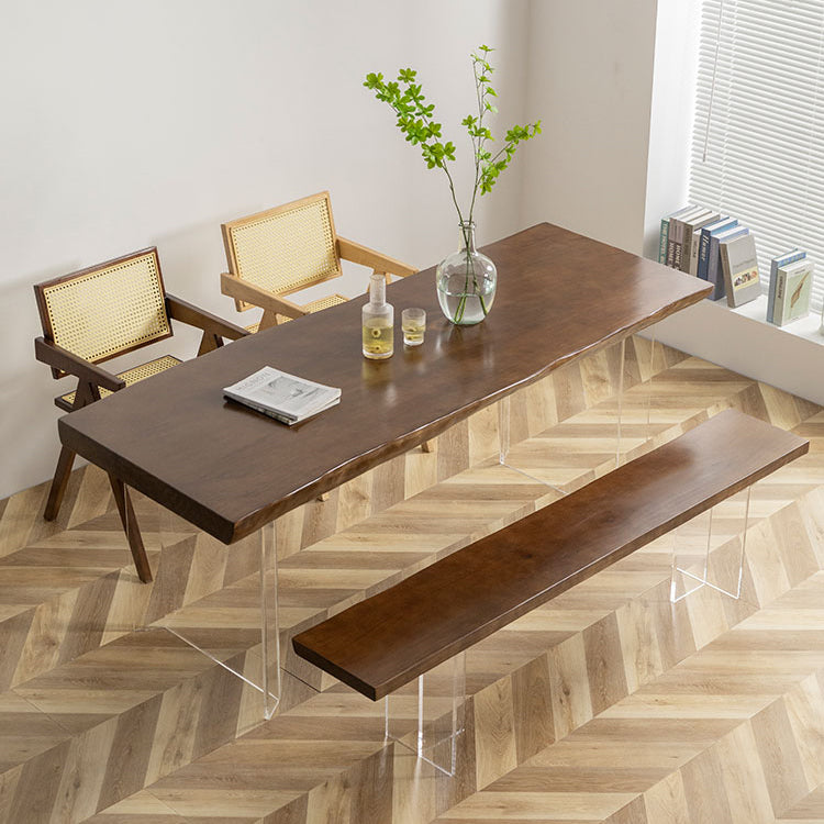 Modern Style Dining Table Solid Wood Rectangle Table with Acrylic Base