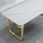 Glam Style Stone Top Table for Restaurant Rectangle Table with Gold Pedestal