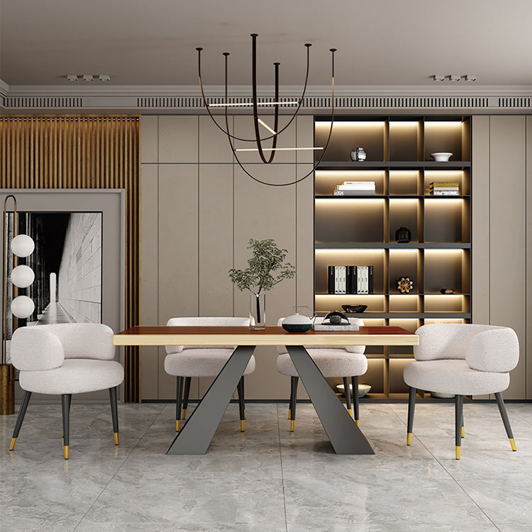 Modern Style Dining Table Solid Wood Rectangle Table with Black Base Clearhalo 'Dining Tables & Seating' 'Dining Tables' 'dining_table' 'furn' 'furn_dining_table' 'Furniture' 'Kitchen & Dining Furniture' 5225987