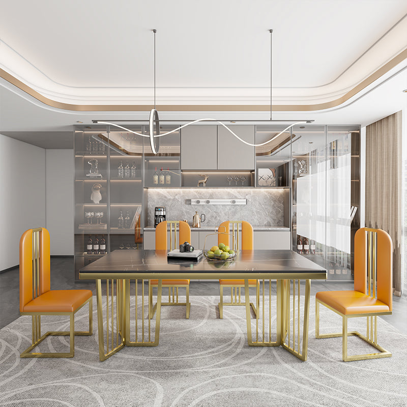 Mesa de piedra rectangular estilo glam para mesa de pedestal de oro del restaurante