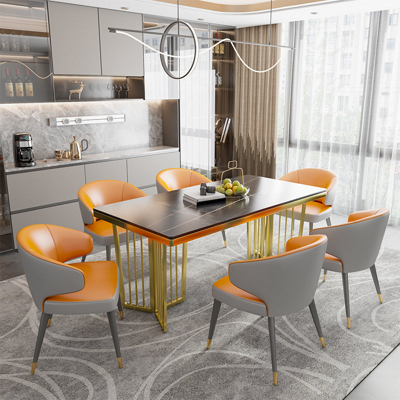 Mesa de piedra rectangular estilo glam para mesa de pedestal de oro del restaurante