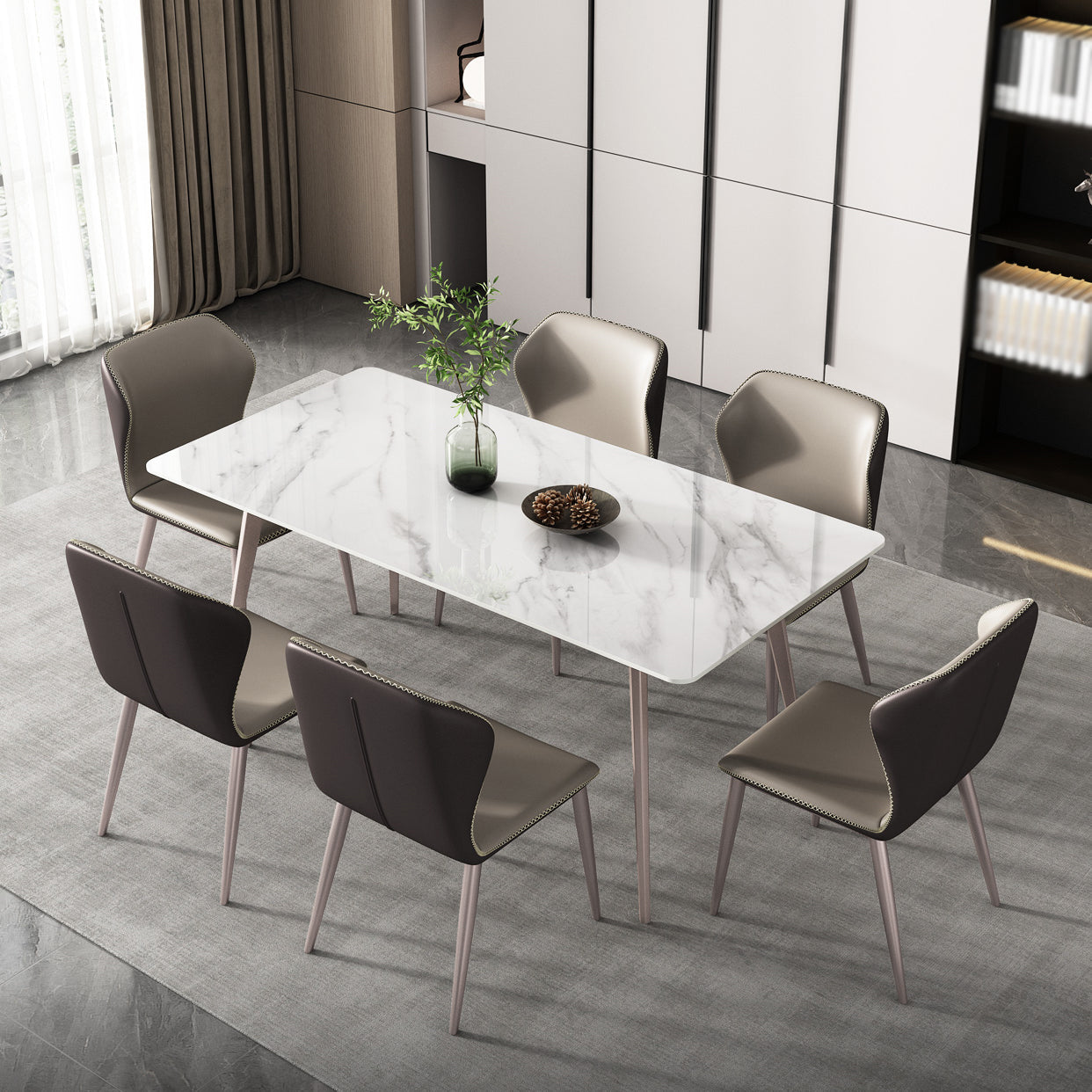 Rectangle 4 Legs Dining Table Modern Sintered Stone Dining Room Table White Grey Without Chairs Clearhalo 'Dining Tables & Seating' 'Dining Tables' 'dining_table' 'furn' 'furn_dining_table' 'Furniture' 'Kitchen & Dining Furniture' 5226077