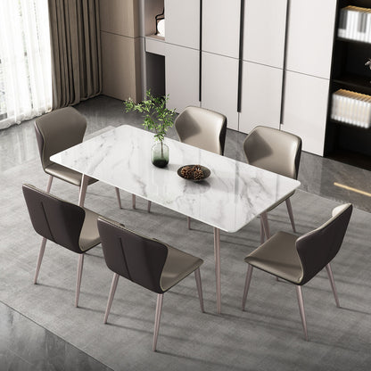 Rectangle 4 Legs Dining Table Modern Sintered Stone Dining Room Table White Grey Without Chairs Clearhalo 'Dining Tables & Seating' 'Dining Tables' 'dining_table' 'furn' 'furn_dining_table' 'Furniture' 'Kitchen & Dining Furniture' 5226077