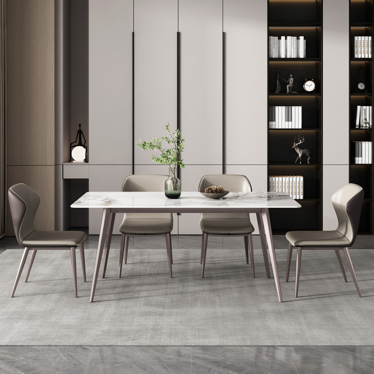 Rectangle 4 Legs Dining Table Modern Sintered Stone Dining Room Table Clearhalo 'Dining Tables & Seating' 'Dining Tables' 'dining_table' 'furn' 'furn_dining_table' 'Furniture' 'Kitchen & Dining Furniture' 5226087