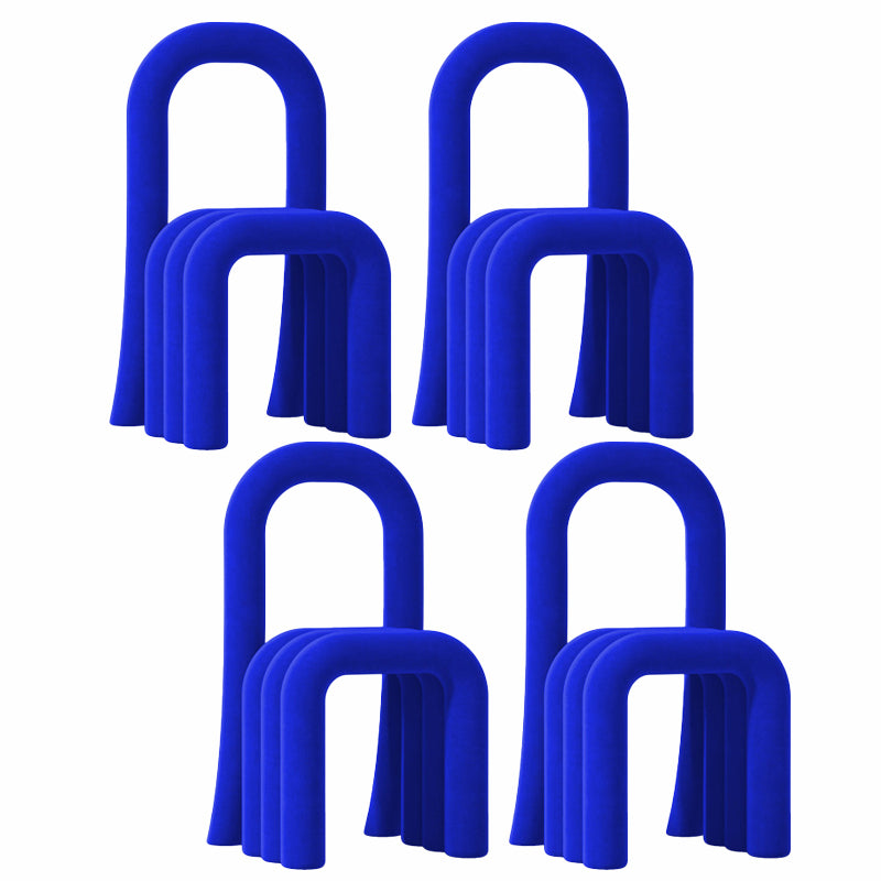 Contemporary Velvet Armless Dining Chairs Metal Dining Chair for Home Use Royal Blue 4 Piece Set Clearhalo 'Dining Chairs' 'Dining Tables & Seating' 'dining_chair' 'furn' 'furn_dining_chair' 'Furniture' 'Kitchen & Dining Furniture' 5226177