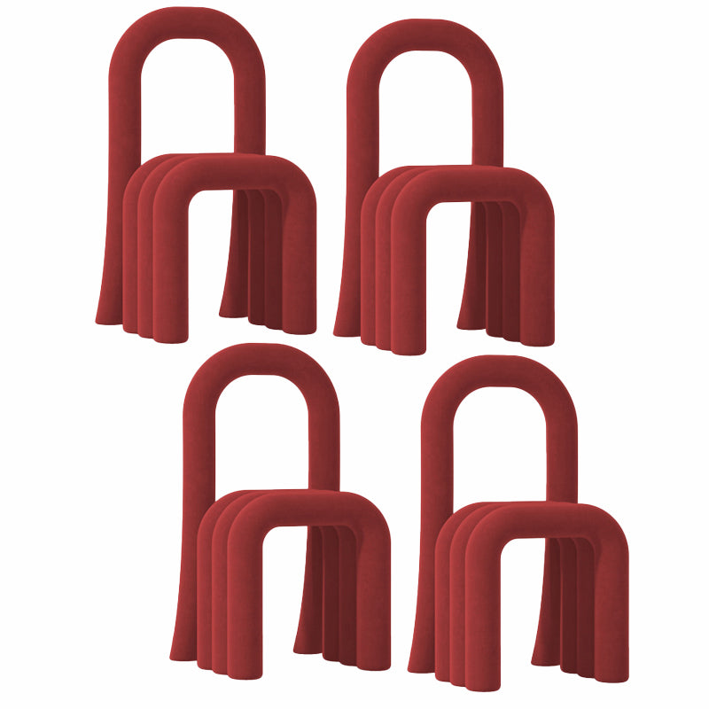 Contemporary Velvet Armless Dining Chairs Metal Dining Chair for Home Use Red 4 Piece Set Clearhalo 'Dining Chairs' 'Dining Tables & Seating' 'dining_chair' 'furn' 'furn_dining_chair' 'Furniture' 'Kitchen & Dining Furniture' 5226181