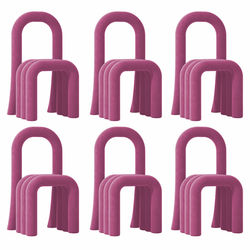 Contemporary Velvet Armless Dining Chairs Metal Dining Chair for Home Use Purple-Red 6 Piece Set Clearhalo 'Dining Chairs' 'Dining Tables & Seating' 'dining_chair' 'furn' 'furn_dining_chair' 'Furniture' 'Kitchen & Dining Furniture' 5226190