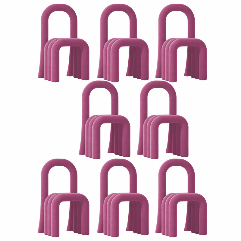 Contemporary Velvet Armless Dining Chairs Metal Dining Chair for Home Use Purple-Red 8 Piece Set Clearhalo 'Dining Chairs' 'Dining Tables & Seating' 'dining_chair' 'furn' 'furn_dining_chair' 'Furniture' 'Kitchen & Dining Furniture' 5226191